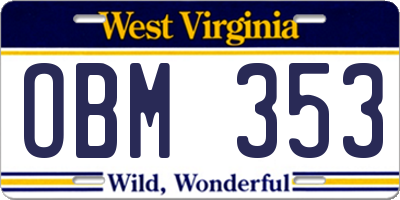 WV license plate OBM353