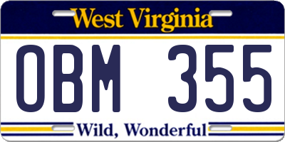 WV license plate OBM355