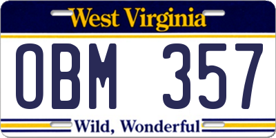 WV license plate OBM357