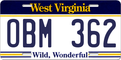 WV license plate OBM362