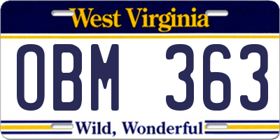 WV license plate OBM363