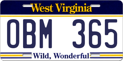 WV license plate OBM365