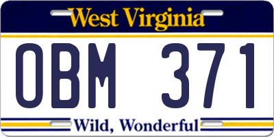 WV license plate OBM371