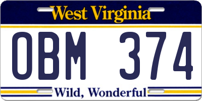 WV license plate OBM374
