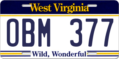 WV license plate OBM377