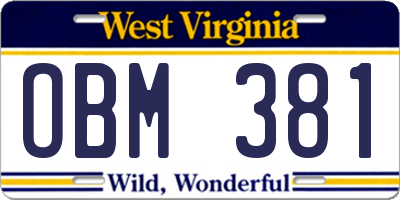 WV license plate OBM381