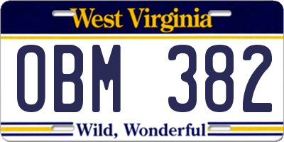 WV license plate OBM382
