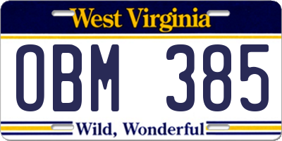 WV license plate OBM385