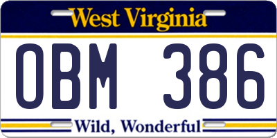 WV license plate OBM386