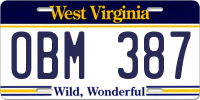 WV license plate OBM387