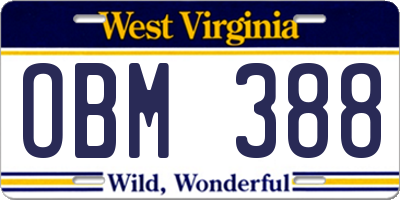WV license plate OBM388