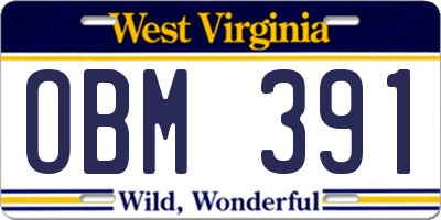 WV license plate OBM391