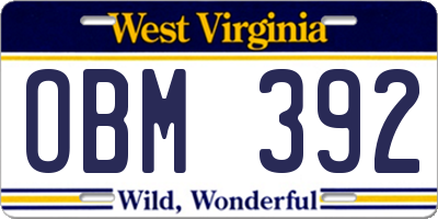 WV license plate OBM392