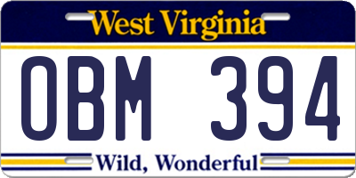 WV license plate OBM394