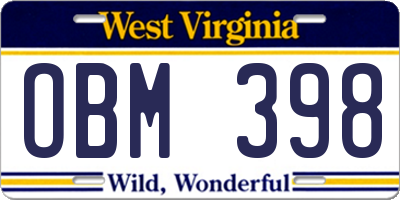 WV license plate OBM398