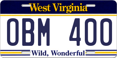 WV license plate OBM400
