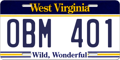 WV license plate OBM401