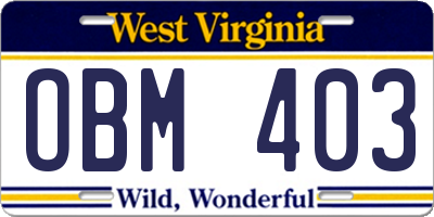 WV license plate OBM403