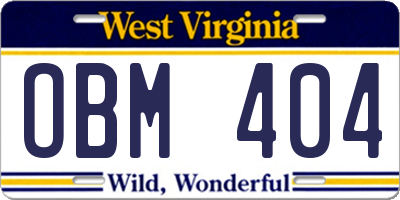 WV license plate OBM404