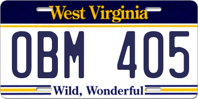 WV license plate OBM405