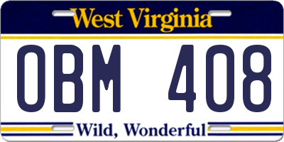 WV license plate OBM408
