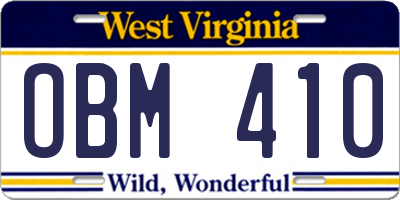 WV license plate OBM410