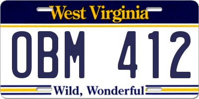 WV license plate OBM412