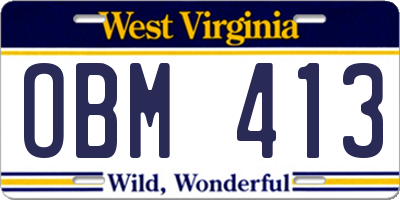 WV license plate OBM413