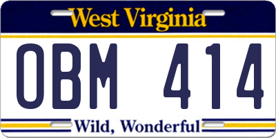 WV license plate OBM414