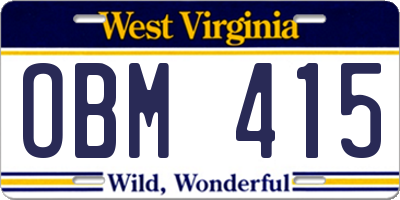 WV license plate OBM415