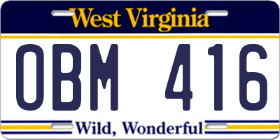 WV license plate OBM416