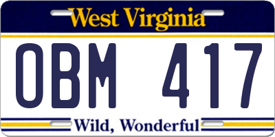 WV license plate OBM417