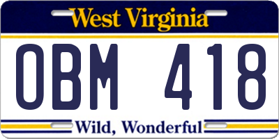 WV license plate OBM418