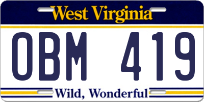 WV license plate OBM419