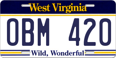 WV license plate OBM420