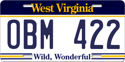 WV license plate OBM422