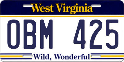 WV license plate OBM425