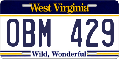 WV license plate OBM429