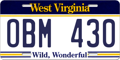 WV license plate OBM430