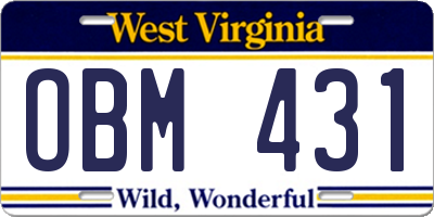 WV license plate OBM431