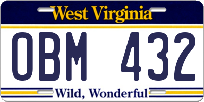 WV license plate OBM432