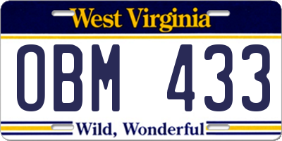WV license plate OBM433