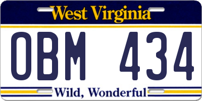WV license plate OBM434