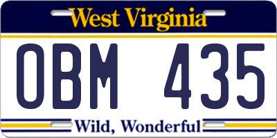 WV license plate OBM435