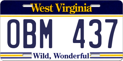 WV license plate OBM437