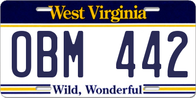 WV license plate OBM442