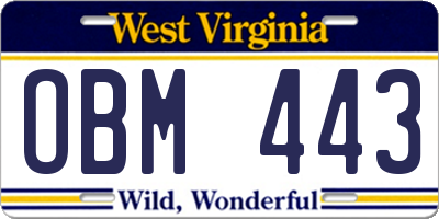 WV license plate OBM443