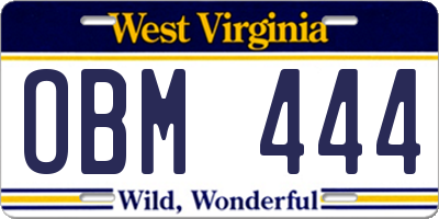 WV license plate OBM444