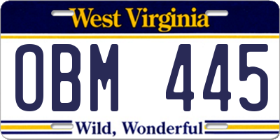 WV license plate OBM445