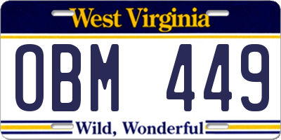 WV license plate OBM449
